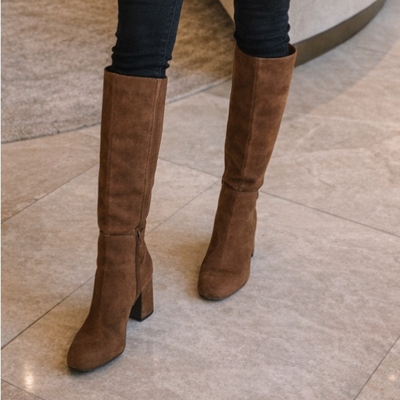 DKNY Shoes - DKNY Cilli Boot Over the Knee / Pecan Brown Vegan Suede Partial Zipper Size 9